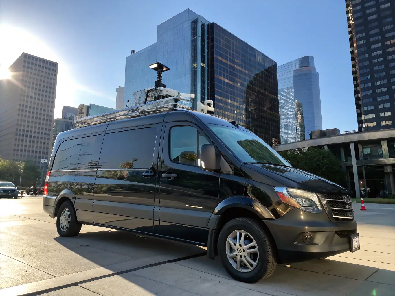 A Vantastic Services LLC van equipped with GPS tracking and advanced safety features, emphasizing the company's focus on security and technology.